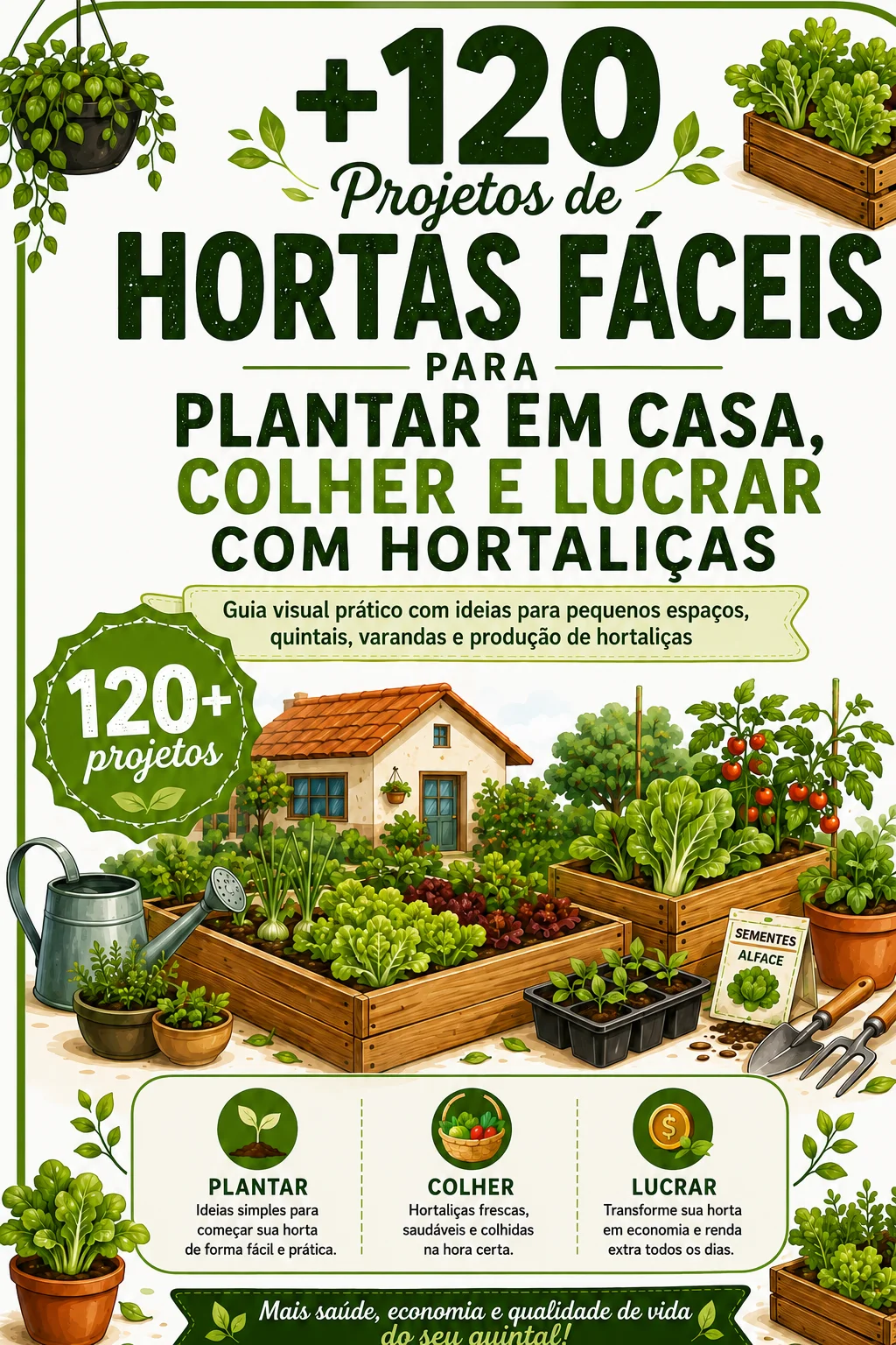 Capa do guia +120 Projetos de Hortas Fáceis